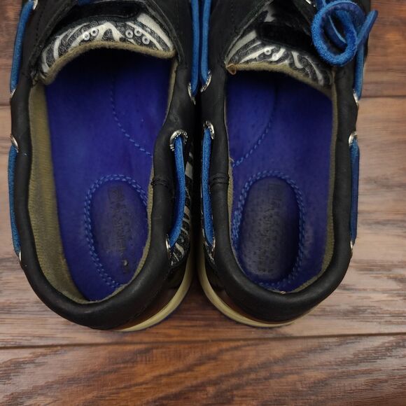 Sperry Top Sider Boat Shoes Womens 6.5 Black Leather Blue Trim Casual - Picture 12 of 13
